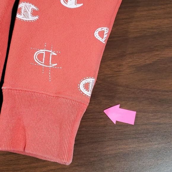 Champion Reverse Weave Sweatshirt‎ Coral Multi-Logo Hoodless Hoodie Small - Picture 8 of 8